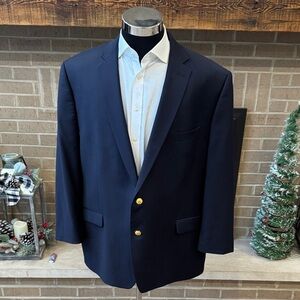 Lauren Ralph Lauren mens 48R navy blue gold button 2-button wool blazer EUC